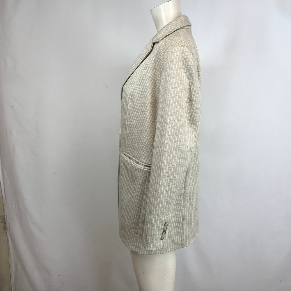 LOFT Women's Striped Blazer Jacket Size 6 Tan White Single Button - Picture 6 of 8